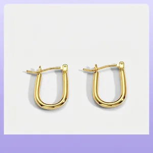 Minimalist U Shaped Horseshoe Hoop Earrings For Women Geometric Polished Brass Gold Silver Plated Fashion Jewelry Gift