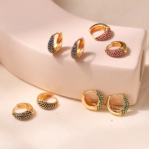 Oval Hoop Earrings 18K Gold Plated Brass Pave Cubic Zirconia Geometric Vintage Elegant Luxury Jewelry For Women