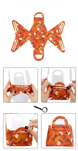Step-by-step assembly guide for a 3D Halloween non-woven orange pumpkin candy bag