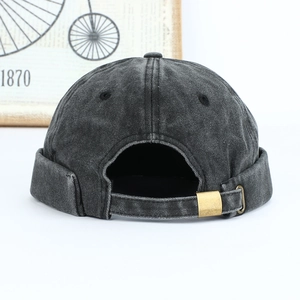 Bonnet docker rétro délavé gris foncé avec boucle métallique réglable vue arrière