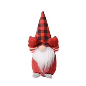 Plaid Christmas faceless gnome plush doll with red hat and long white beard decor