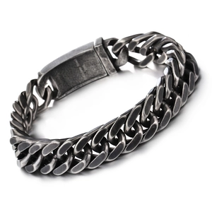Bracelet pour homme en acier inoxydable style punk rétro avec grosse chaîne argent vieilli