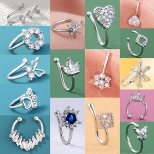 Tiny Zircon Nose Ring Non Piercing Clip On Geometric Jewelry Copper Silver Color Shiny Fashion Women