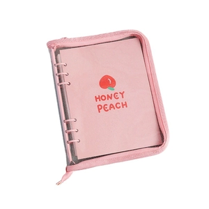 Pink glitter PVC binder notebook with Honey Peach design and secure zipper closure
