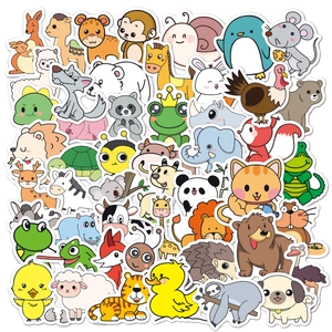 Close-up of waterproof cute cartoon animal stickers featuring lions and pandas