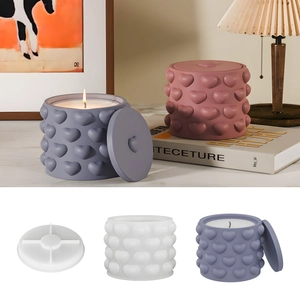 Heart Embossed Silicone Mold For DIY Storage Box Candle Jar Making Relief Pattern Craft Tool With Lid