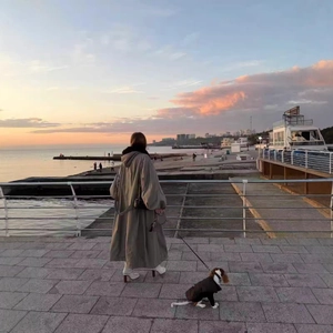 Parka invernale lungo da donna grigio-verde con cappuccio al mare al tramonto