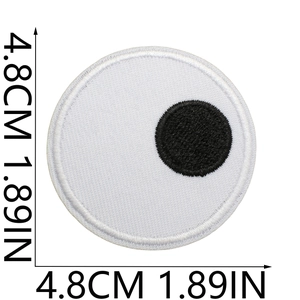 Round googly eye embroidery patch 4.8cm diameter with detailed black and white stitching