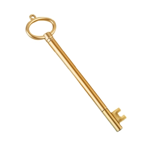 Golden key-shaped 0.5mm black gel pen with sleek metallic finish on white background