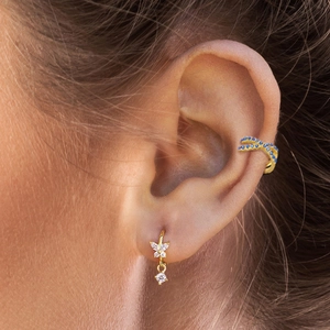 S925 Silber Gold Schmetterling Ohrringe und Crisscross Earcuff mit glänzenden Zirkonen