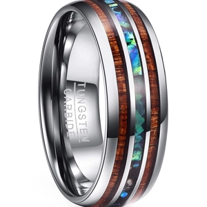 Bague En Carbure De Tungstène Pour Homme Poli Bois D'Acacia Et Incrustation De Coquille D'Abalone Bijoux Rétro
