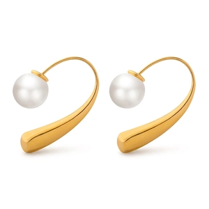 French Vintage U-Shape Drip Hook Earrings For Women Titanium Steel 18K Gold Plated Elegant Imitation Artificial Pearl Niche Design