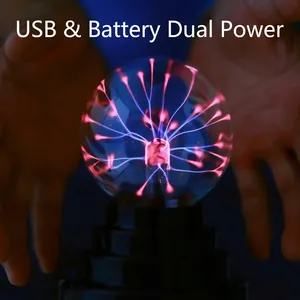 3 inch USB plasma ball lamp with purple static lightning effect and black base
