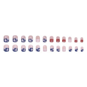 Short square press-on nails with red glitter and blue star American style designs