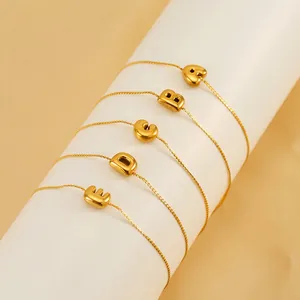 Bubble Initial Letter Bracelet Stainless Steel 18K Gold Plated Puffy Alphabet Pendants Adjustable Fashion Jewelry Women