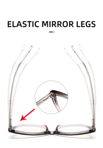 Close-up of elastic mirror legs showing flexibility on purple gradient glasses