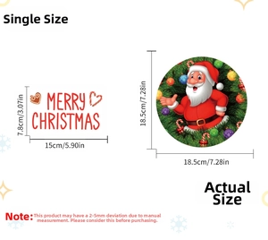 Detailed size specifications for Merry Christmas stickers and Santa Claus wall decals