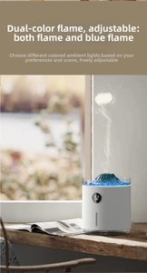 Mini volcano humidifier with blue flame light effect and digital LED status display