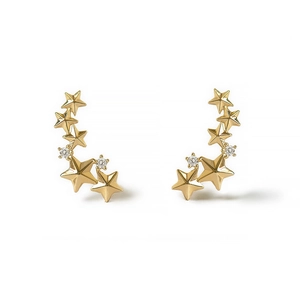 Elegant S925 silver star stud earrings with gold finish and sparkling crystals