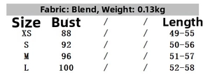 Detailed size chart for layered halter neck top showing bust and length measurements