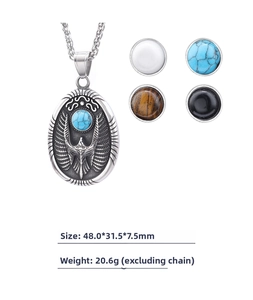 Detail of vintage eagle pendant with turquoise inlay and four gemstone options