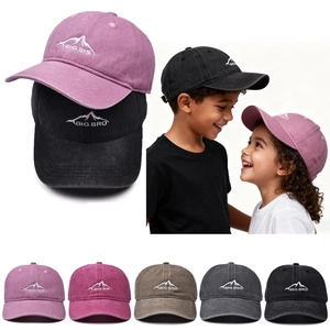 Kids Washed Cotton Distressed Baseball Cap Mountain Embroidery Big Bro Big Sis Letter Sun Protection Hat Boys Girls Outdoor Casual Accessory