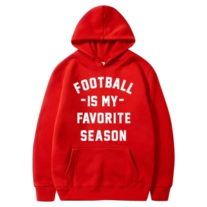 Red hooded sweatshirt with white Football favorite season print and front pocket