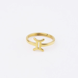 Detail of 18k gold plated stainless steel Gemini zodiac sign open adjustable ring