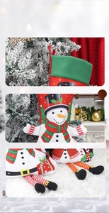 Detail of Christmas stocking featuring a snowman motif and striped legs for home decoration