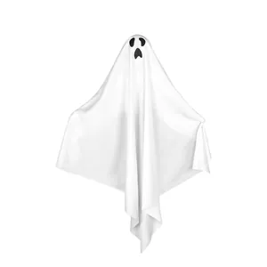 Macro detail of white Halloween ghost decoration with a surprised facial expression