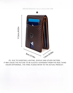 Detailed size specifications and product parameters for men's carbon fiber RFID wallet