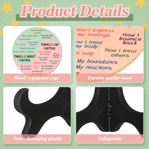 2-pack wooden emotion wheel plaque for mental health with foldable plastic stand