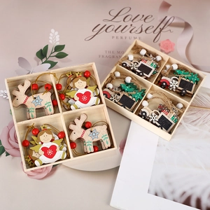 Christmas Wooden Ornaments Cartoon Angel Reindeer Car Snowman Hanging Decoration For Tree Festive Party Home Holiday