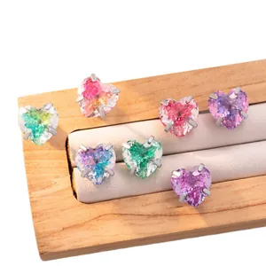8mm heart-shaped gradient zircon earrings with four-prong titanium steel screw back