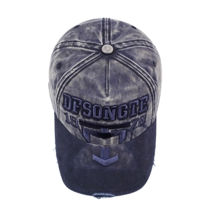 Vintage navy blue washed cotton baseball cap with 1978 embroidery and distressed brim