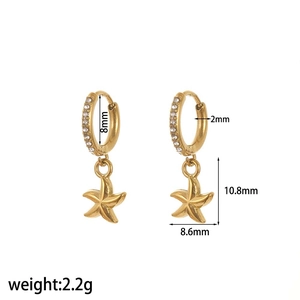 Detailed size specifications for gold starfish hoop earrings with cubic zirconia stones