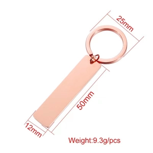 Rose gold stainless steel rectangle keychain with size 50x12mm and weight 9.3g