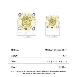 Orecchini a lobo in argento S925 con zircone giallo taglio rosa, misure 6 mm e 8 mm