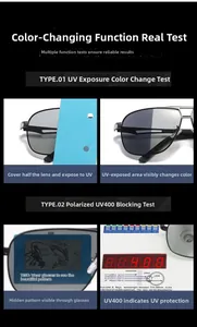 Detailed UV400 and photochromic testing of pilot polarized sunglasses for men