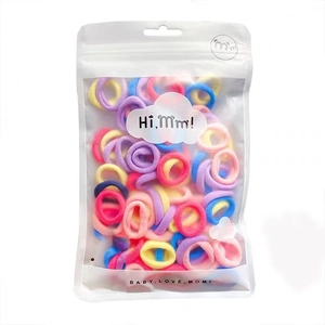 Colorful high-elastic children hair bands set in a clear pouch on white background