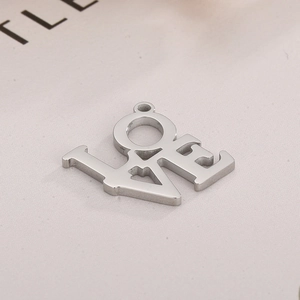 Polished silver LOVE letter pendant charm with stacked design for DIY jewelry making