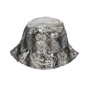 Fashionable bucket hat featuring a trendy grey snake print pattern for men and women