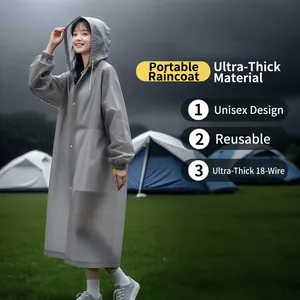 Waterproof Raincoat EVA Reusable Hooded Rain Poncho For Adult And Kids Outdoor Travel Portable Thickened Rainwear