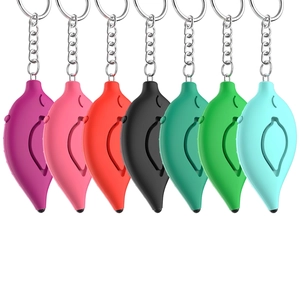 Leaf-shaped personal safety alarm keychain set in seven colors with metal rings