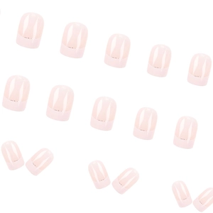Elegante cremeweiße French Nails mit feinem Goldglitzerrand, 24 Stück Set