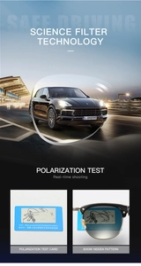 Polarisationstest mit Blendungsreduzierung und kontrastreichen Gläsern für die Fahrt