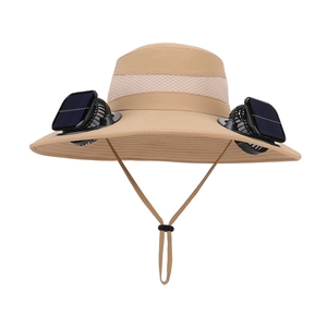 Chapeau de soleil à double ventilateur solaire avec large bord et maille pour la randonnée