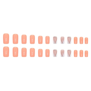 Lot de 24 faux ongles carrés de couleur orange et pointes françaises ornées de strass