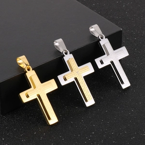 Stainless Steel Double Layer Cross Pendant Necklace Engraved Lord's Prayer Religious Jewelry For Men Women Twist Chain