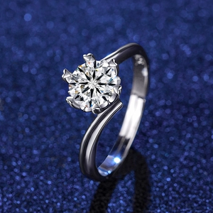 Macro shot of S925 silver six-prong ring featuring unique heart-shaped claw detail